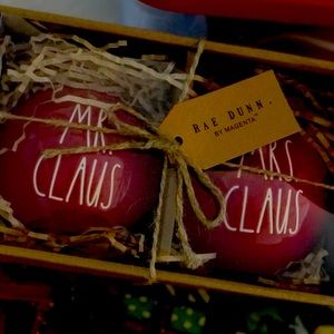 NIB ready for the holidays - Rae Dunn “Mr. & Mrs. Claus Ornaments. Glass/Ceramic